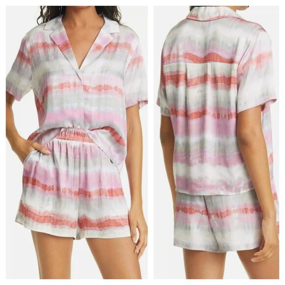 Rails Maui Satin Button Up Shirt and Leighton Short Matching Set Pint White M - Picture 1 of 13